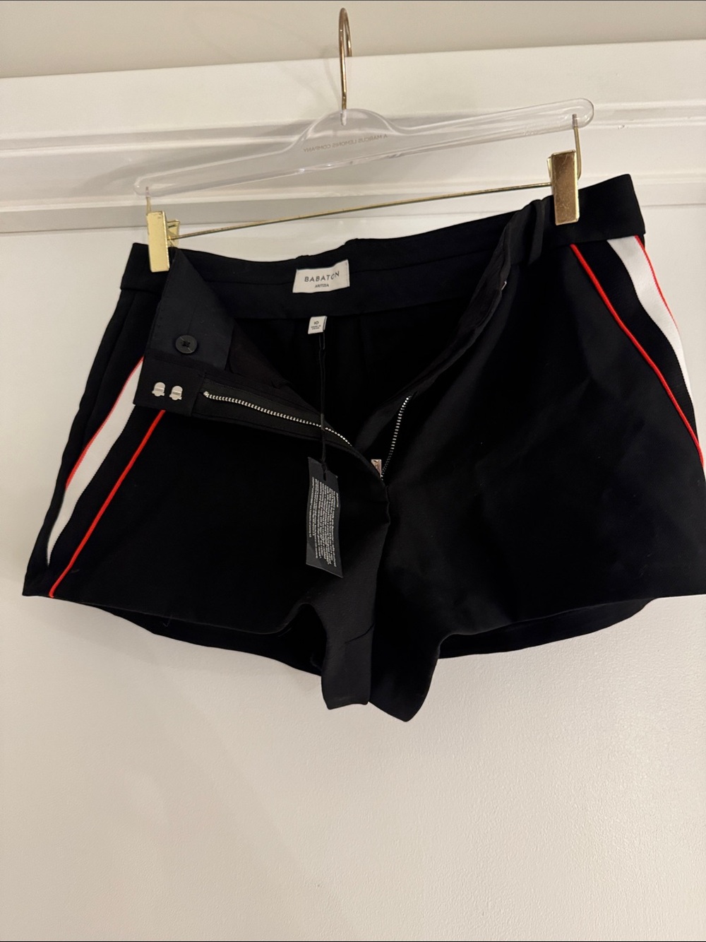Babaton Black Athletic Shorts with Red & White Side Stripes